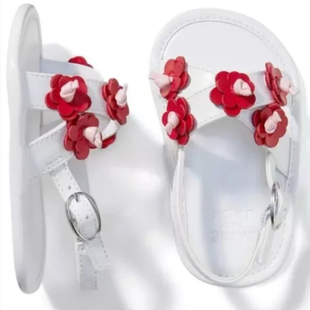 NWT Janie and Jack White and Red Floral Baby Girl Sandals 3-6 months
